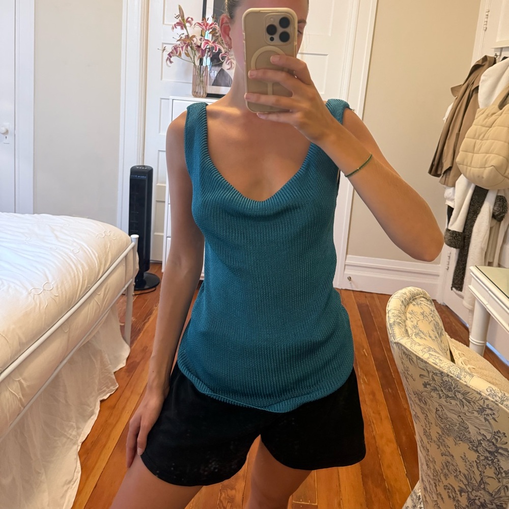 Teal Sleeveless Knit Cowl Neck Top Ann Taylor size medium